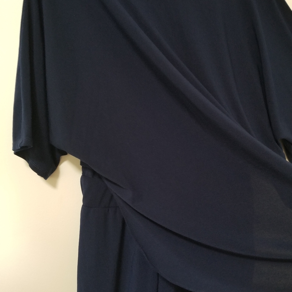 New Neiman Marcus Navy Blue Jersey Jumpsuit Wide Leg Stretch with Cape Size 8 - Picture 9 of 12